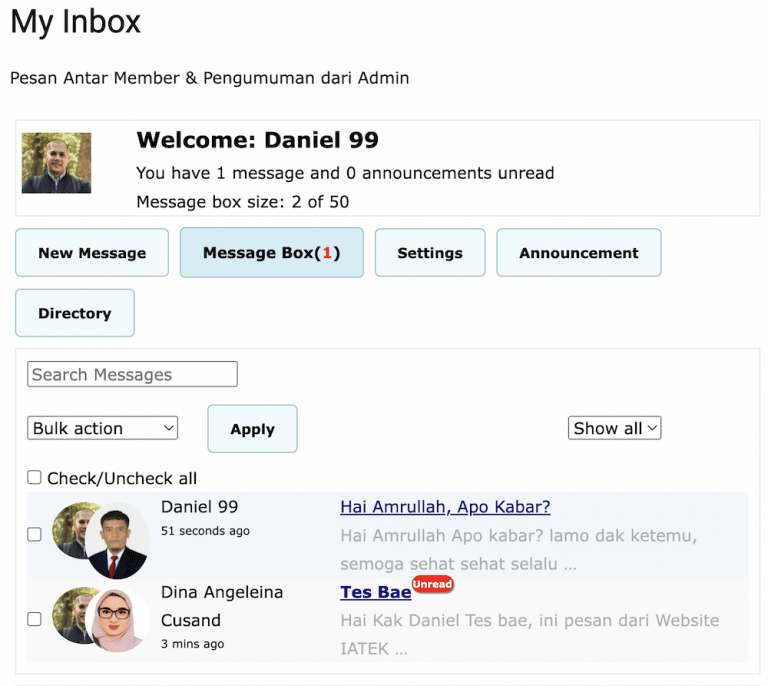 My Inbox, Fitur Baru Kotak Pesan di Website IATEK UNSRI